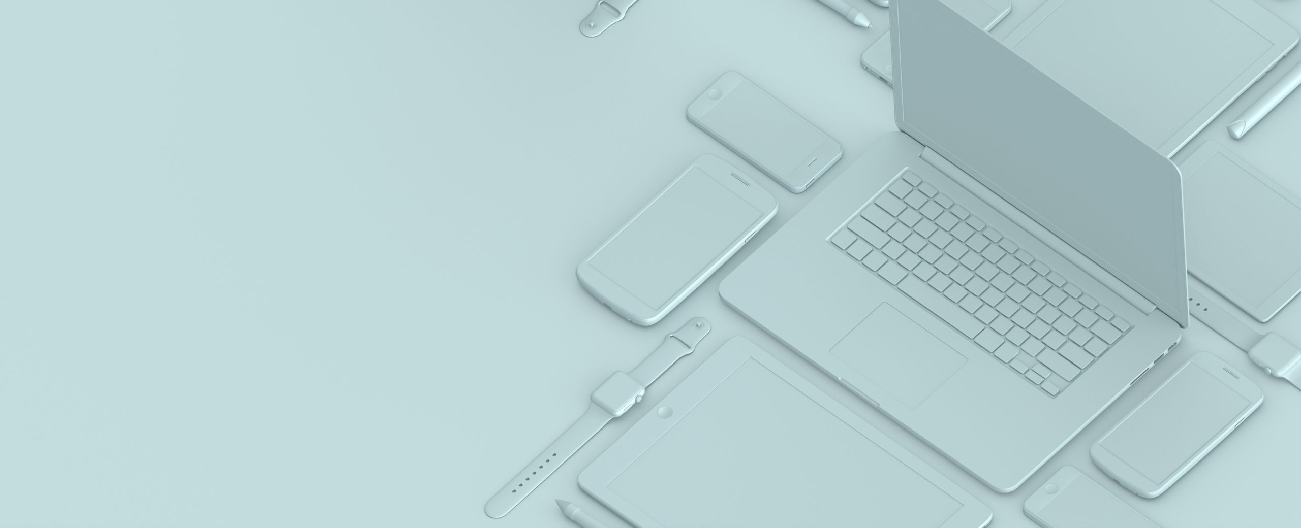 white 3D mockup of Apple devices